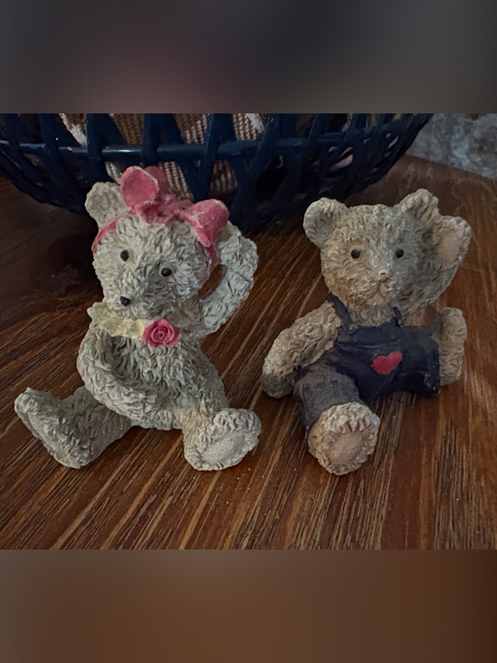 Decorative Bear Figurine Set - Gray and Pink Home Accent